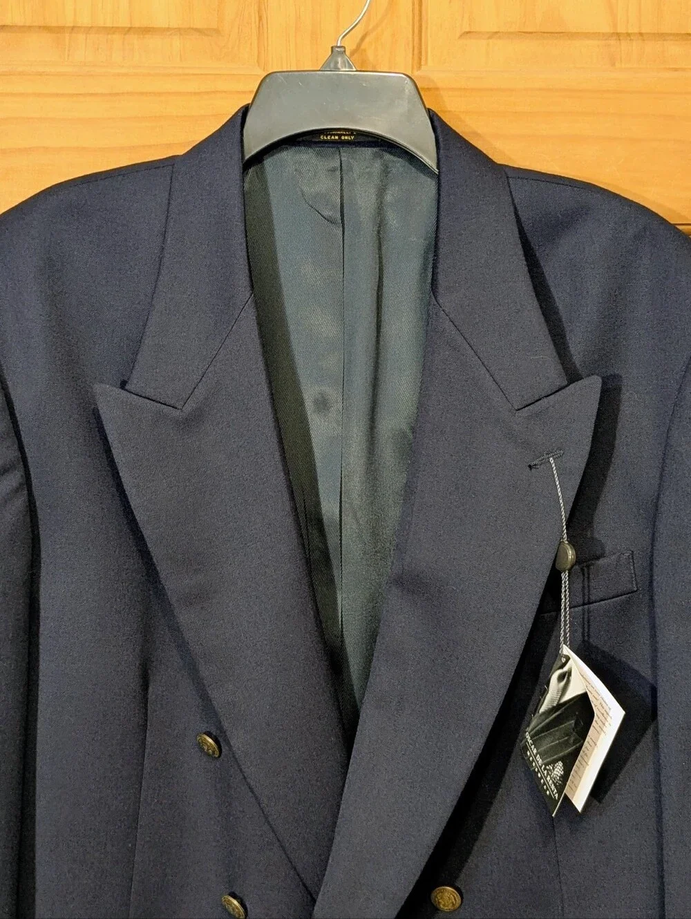 Oscar de la Renta Double Breast Blazer 6/1 Buttons Wool Navy Blue Men's 46R NWT